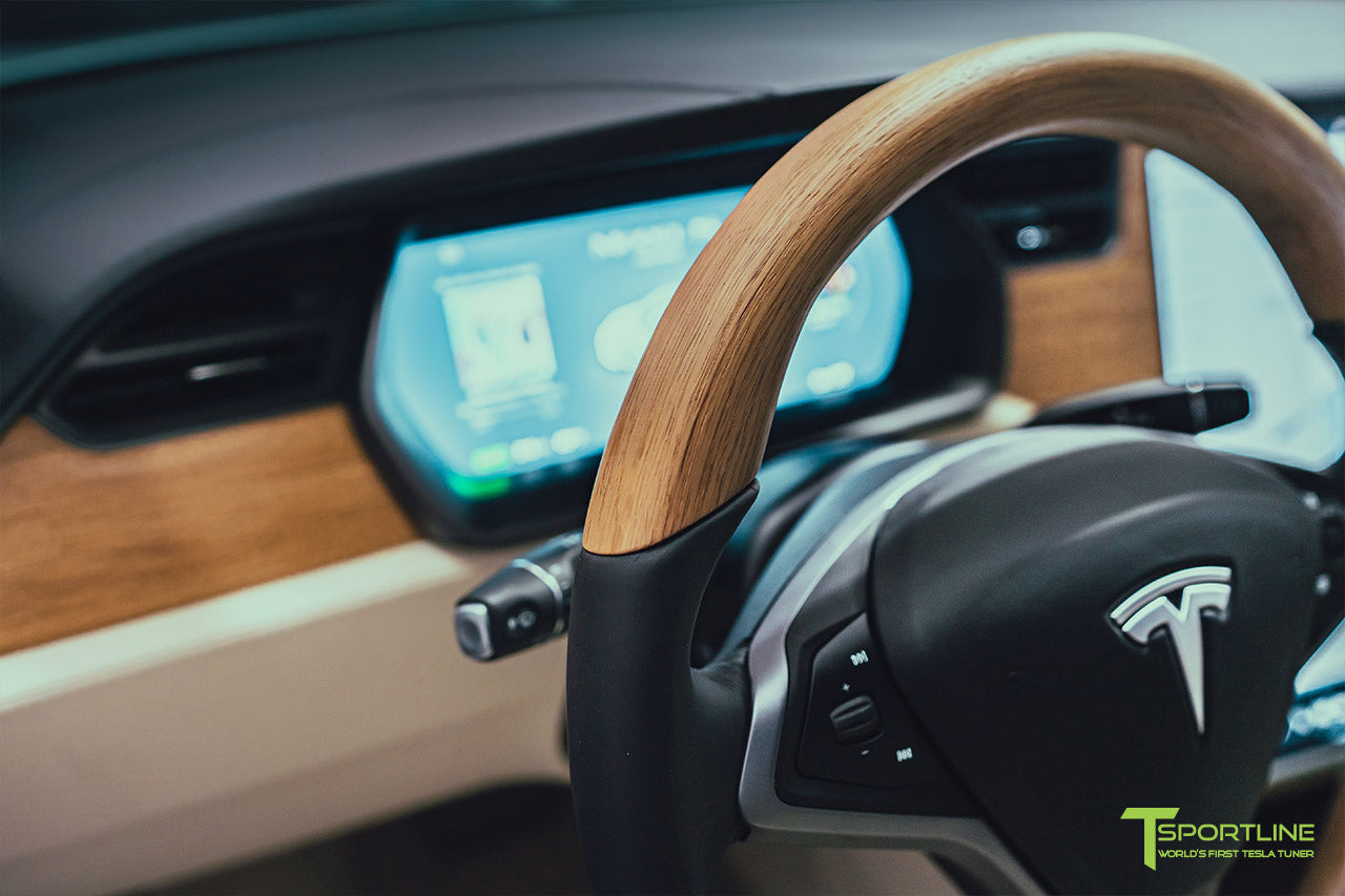 Tesla Model S or Model X Oak Wood Steering Wheel by T Sportline