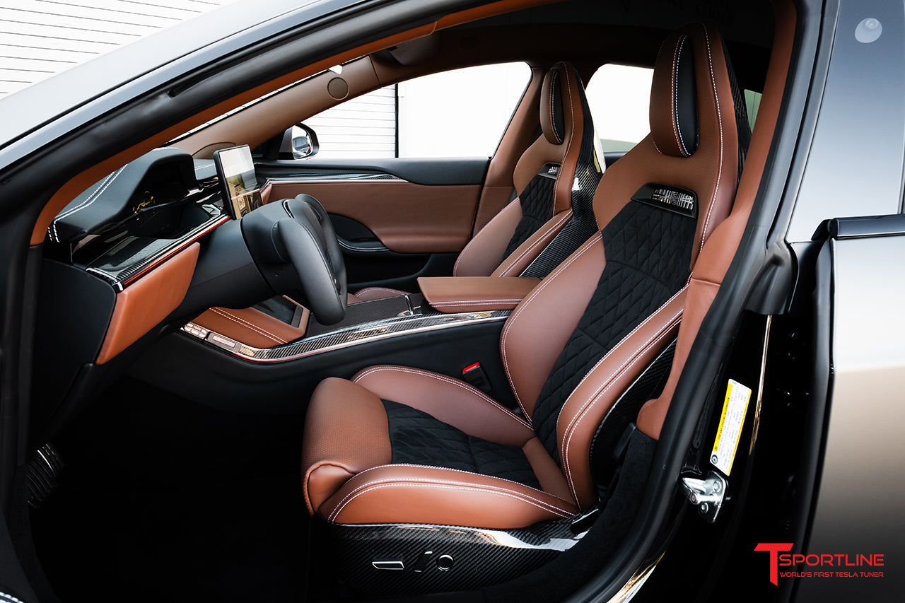 Tesla Model S Plaid with Custom Ferrari Terra Bruciata Interior