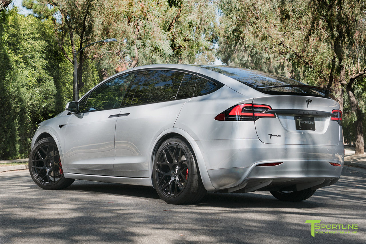 Silver 2016 Tesla Model X P90D Ludicrous - White Interior - 22 inch MX117 Forged Wheels Matte Black by T Sportline