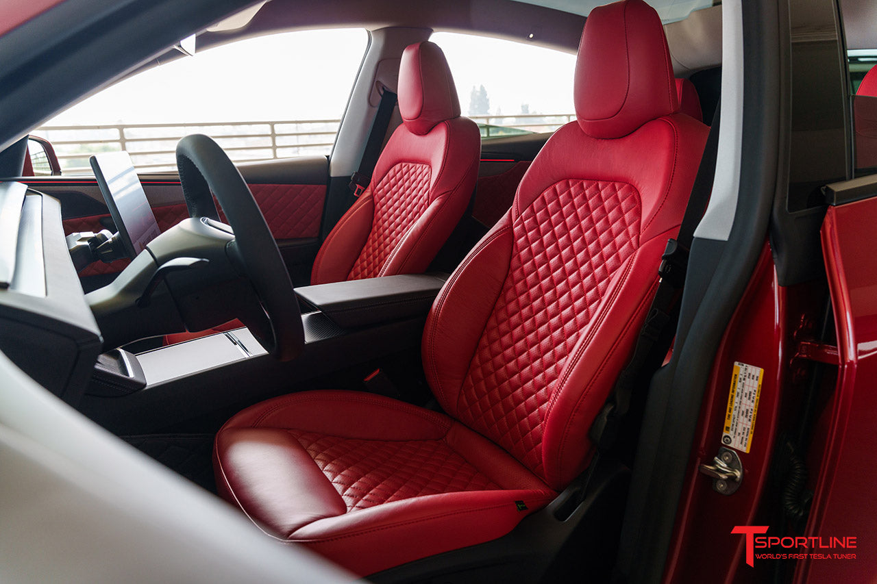 Tesla Model Y Juniper Red Diamond Quilt Leather Interior