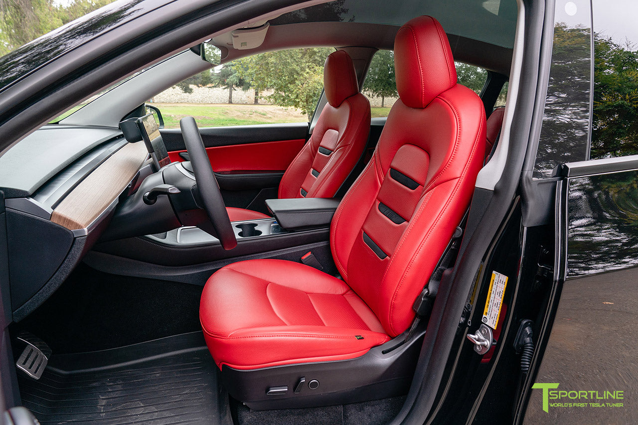 Tesla Model Y 7 Seater Interior Upgrade in Red Leather Insignia