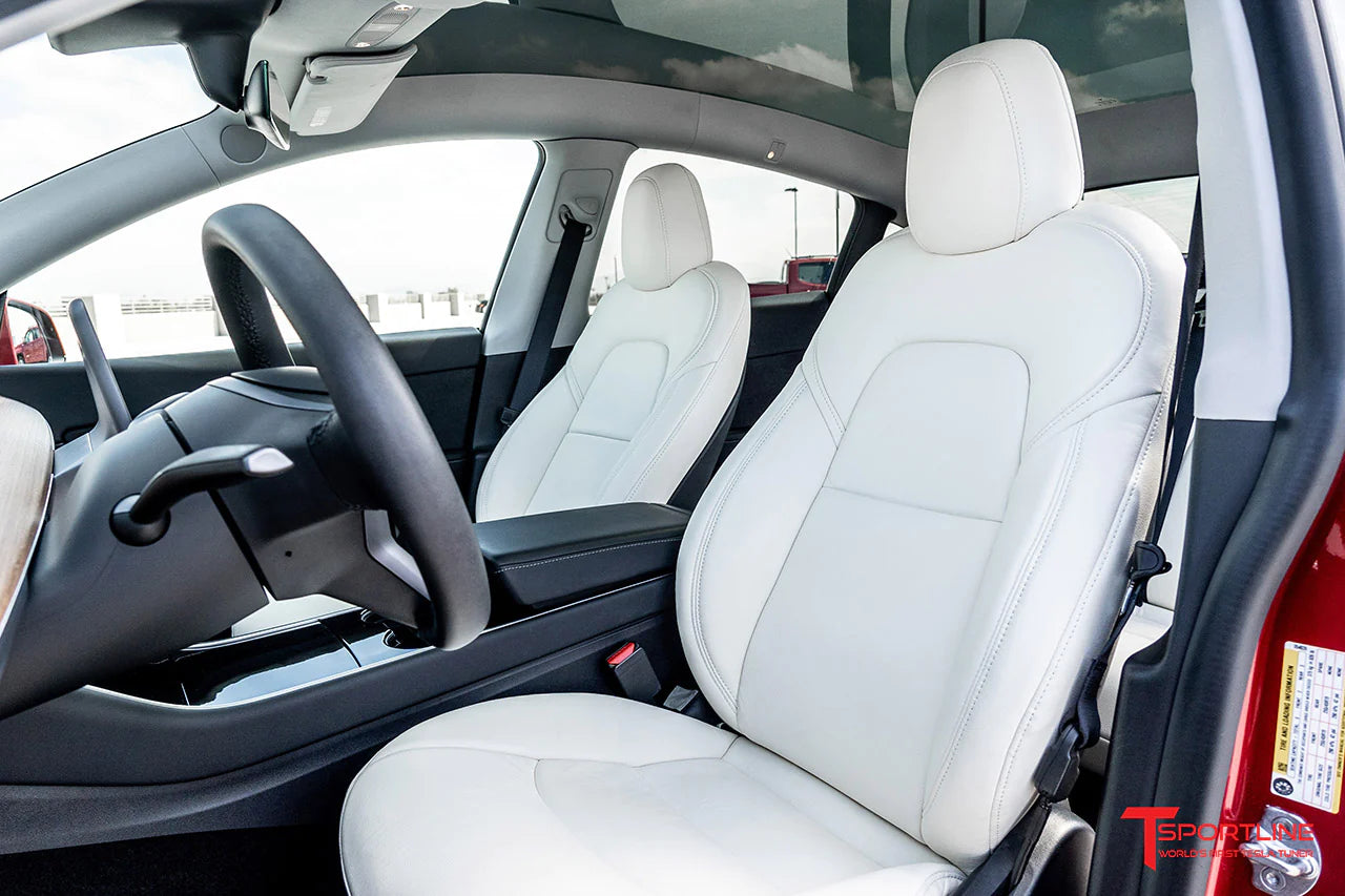 Tesla Model Y Factory-Style White Leather Interior Seat Upgrade - T ...