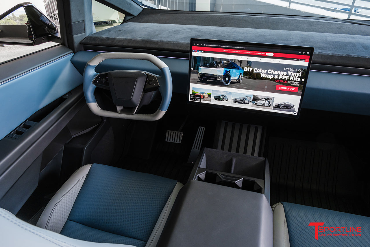 Cybertruck with Rolls Royce Slate Blue & Gray Leather Interior Upgrade