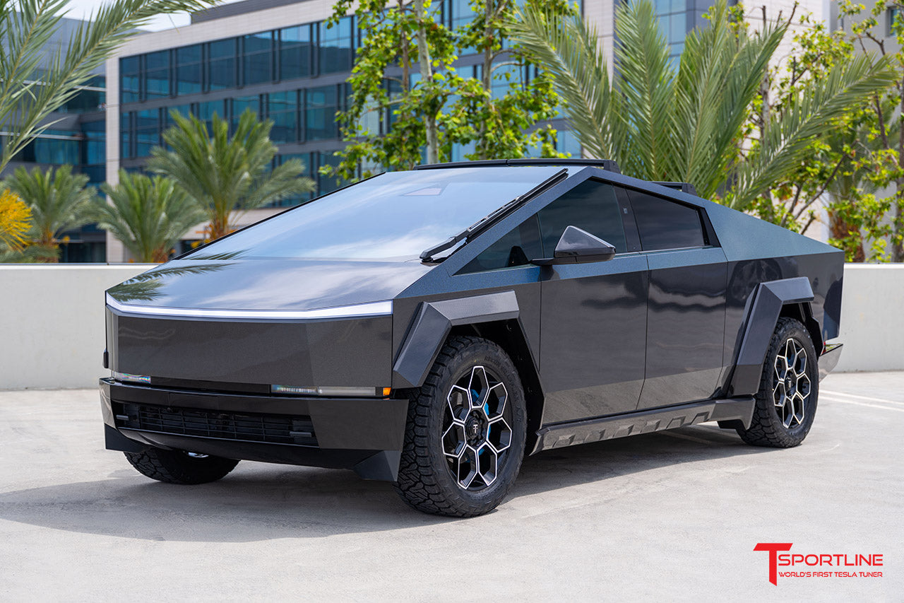 TMaxx Metallic Psychedelic Black Tesla Cybertruck with Carbon Fiber Wide Body Package