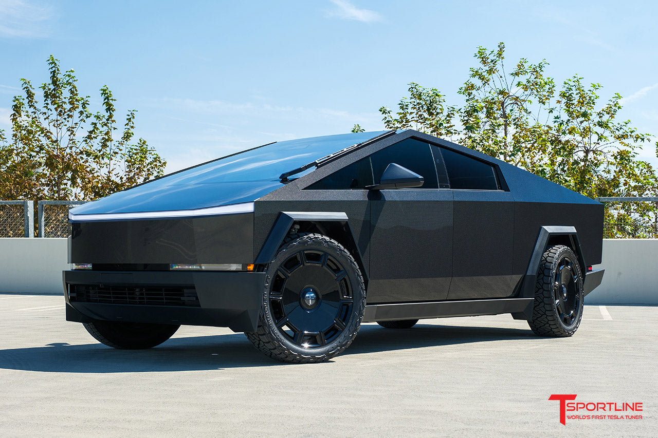 TMaxx Metallic Psychedelic Black Tesla Cybertruck with 24" CTM Forged Tesla Aftermarket Wheels by T Sportline