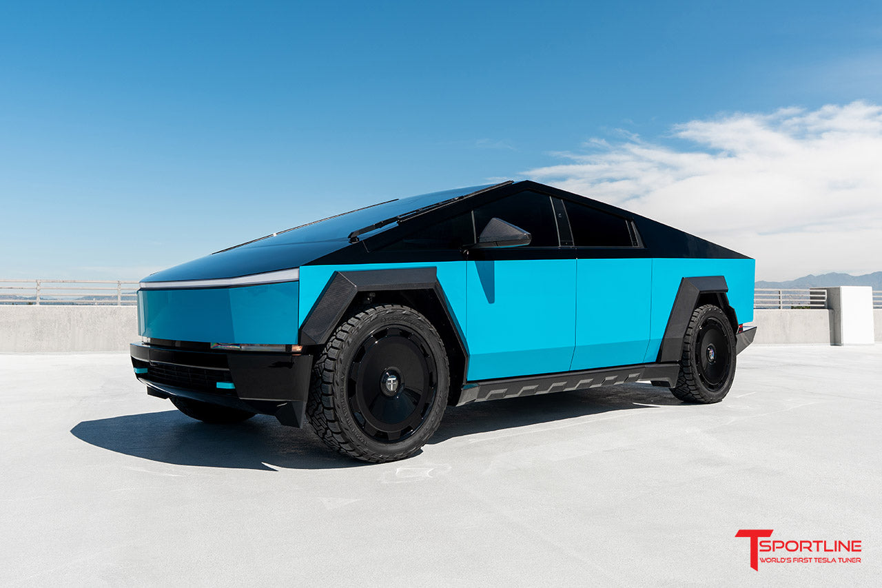 TMaxx Miami Blue Two-Tone Tesla Cybertruck with Ferrari Black and Monza Suede Custom Interior