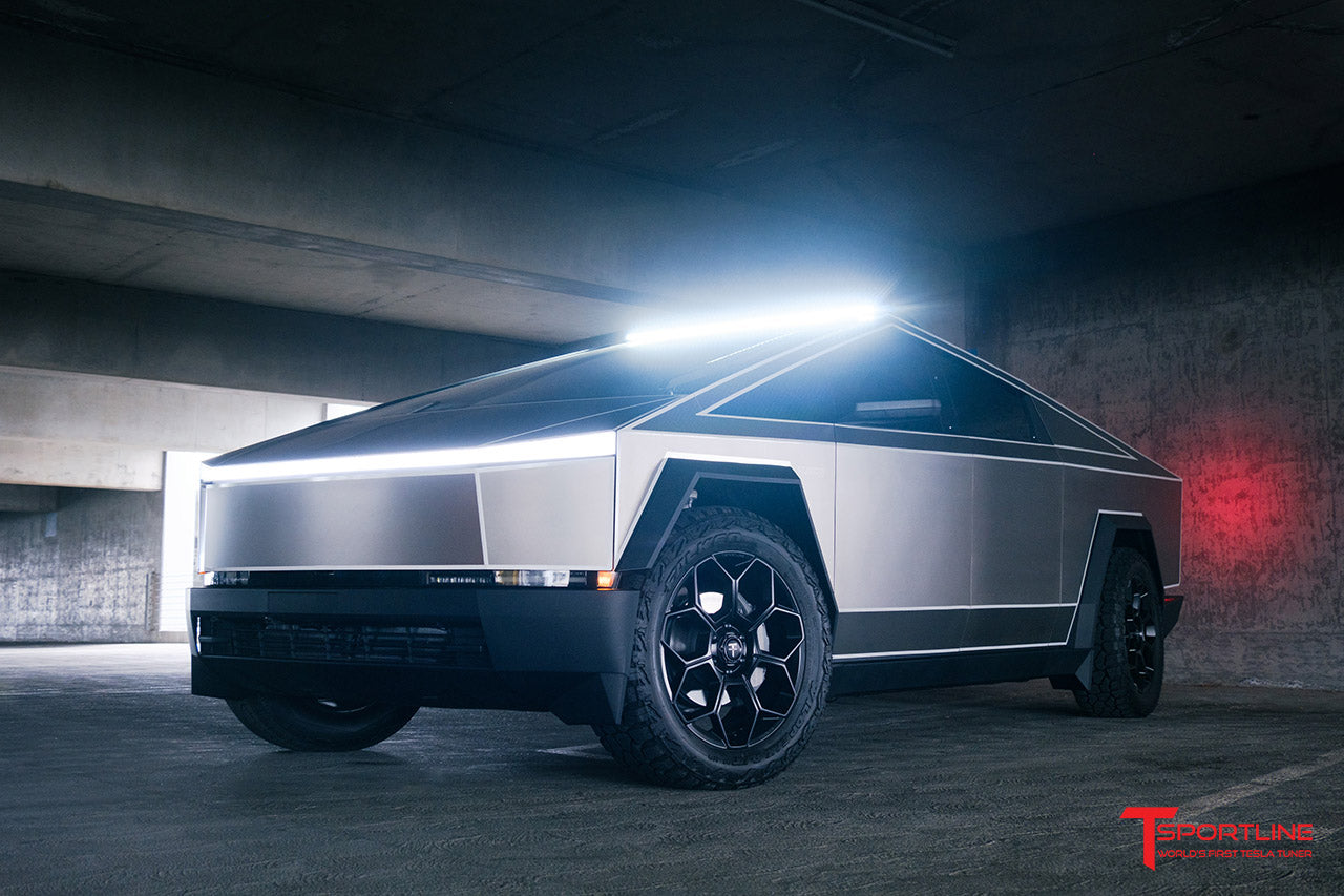 Tron Tesla Cybertruck with Offroad Light Bar and 22" CT7 Forged Wheels