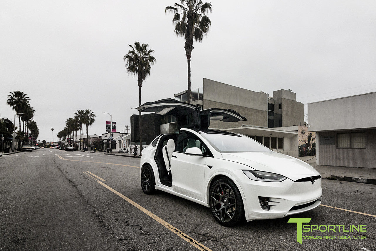 Pearl White Tesla Model X with Matte Grey 22 inch MX117 Forged Wheels 