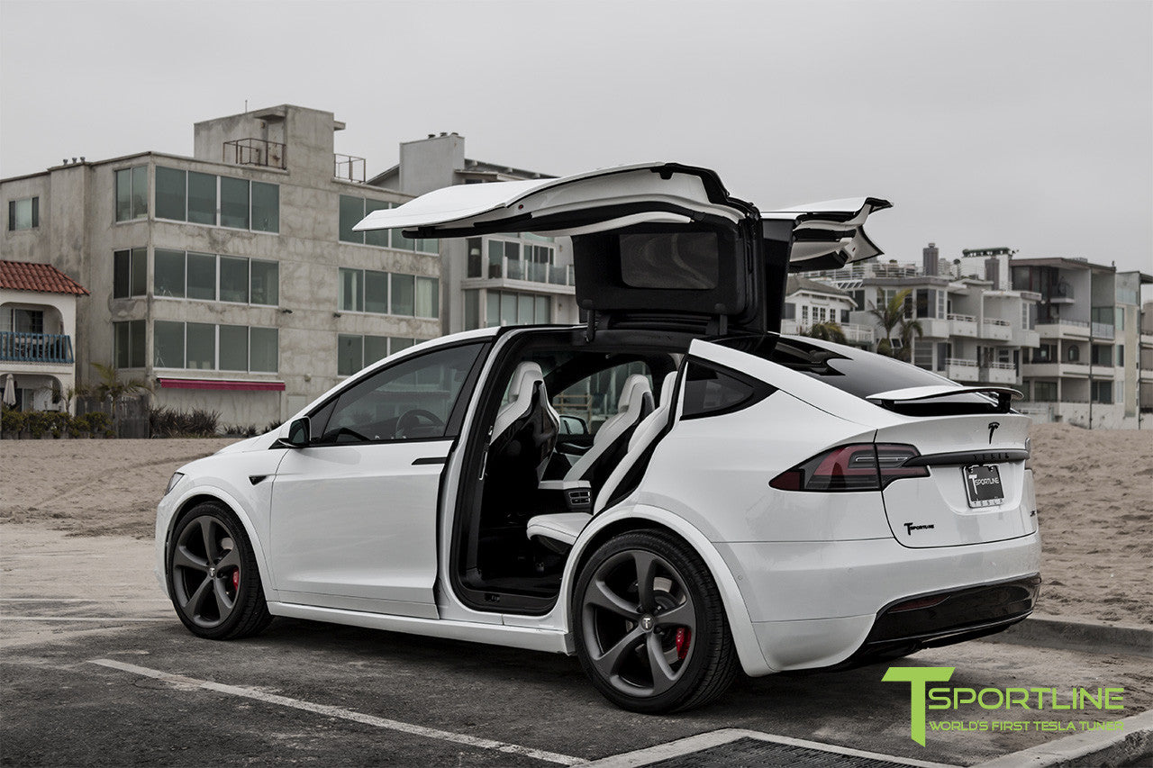 Pearl White Tesla Model X with Matte Grey 22 inch MX5 Forged Wheels 