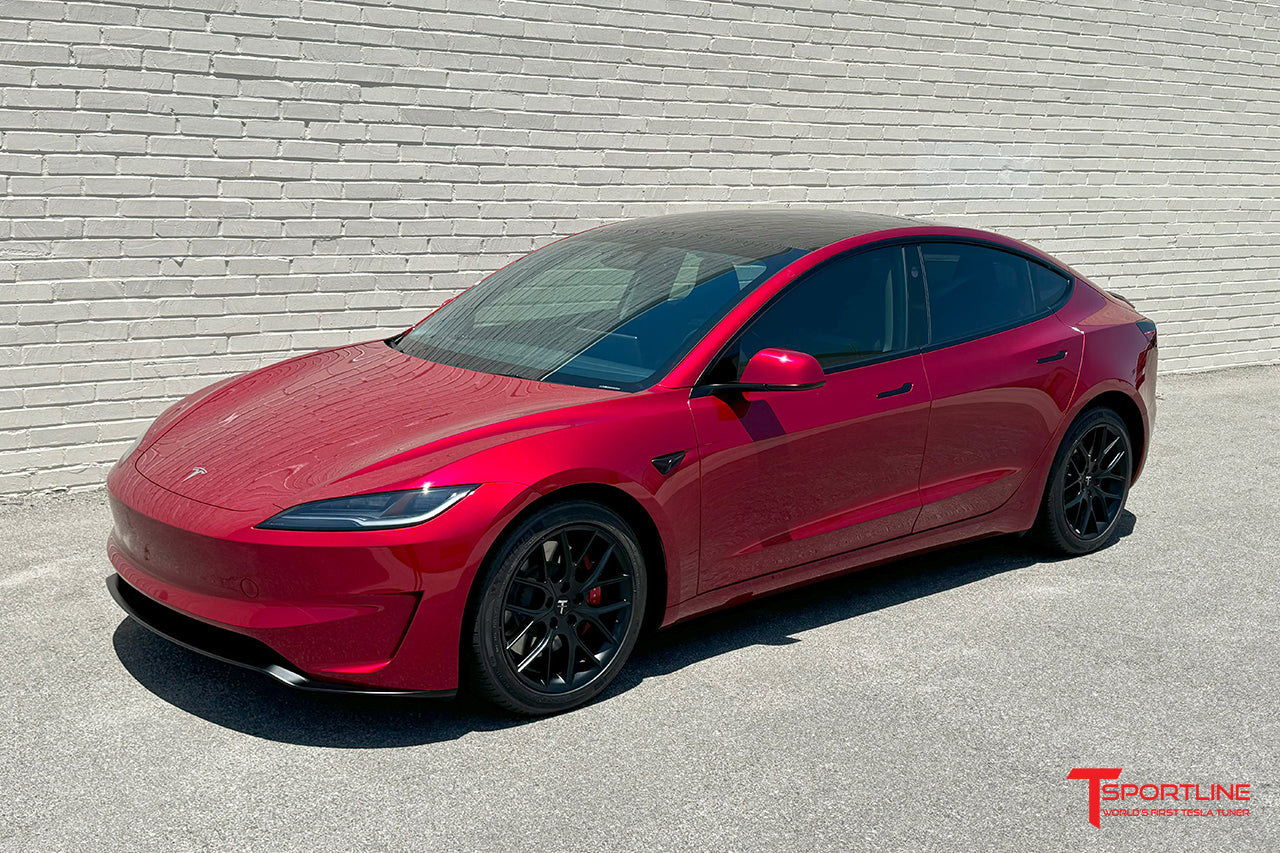 Ultra Red Model 3 Highland with 18 TSR Wheels T Sportline Tesla Model S 3 X Y Accessories