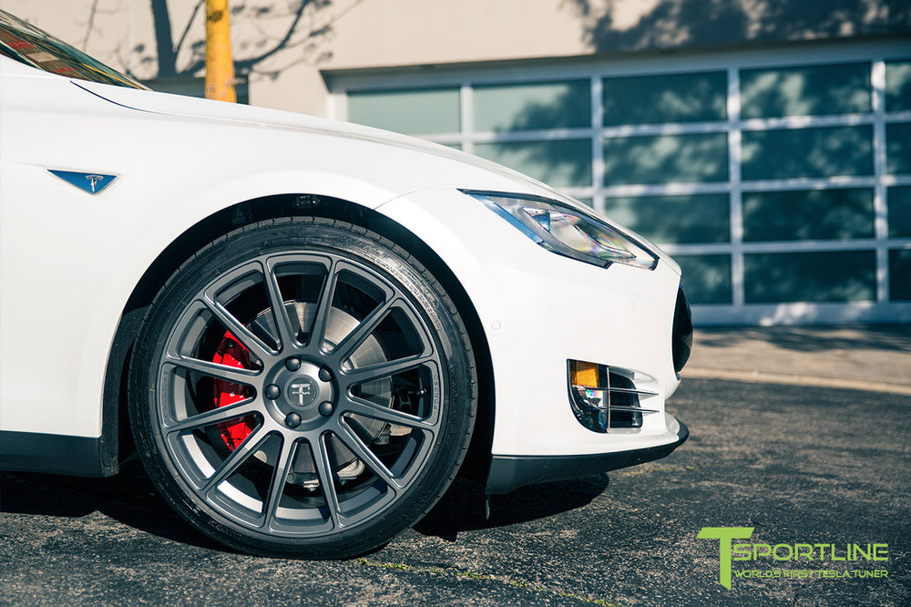 T112 Inch White Tesla Model S 1.0 with Matte Grey 21 inch TS112 Forged Wheels 2 ...