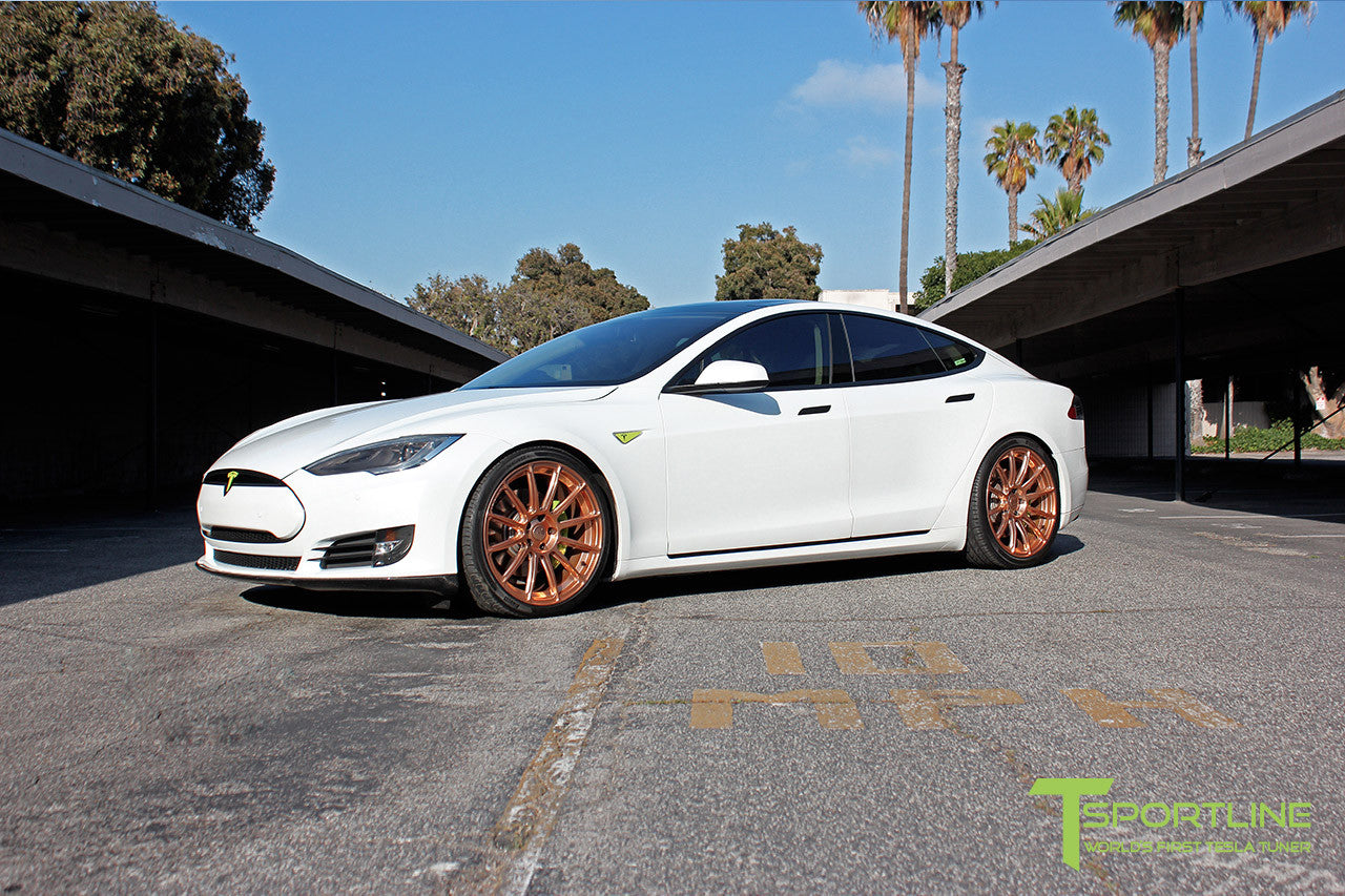 White Tesla Model S 1.0 with Uberose 21 inch TS112 Forged Wheels 