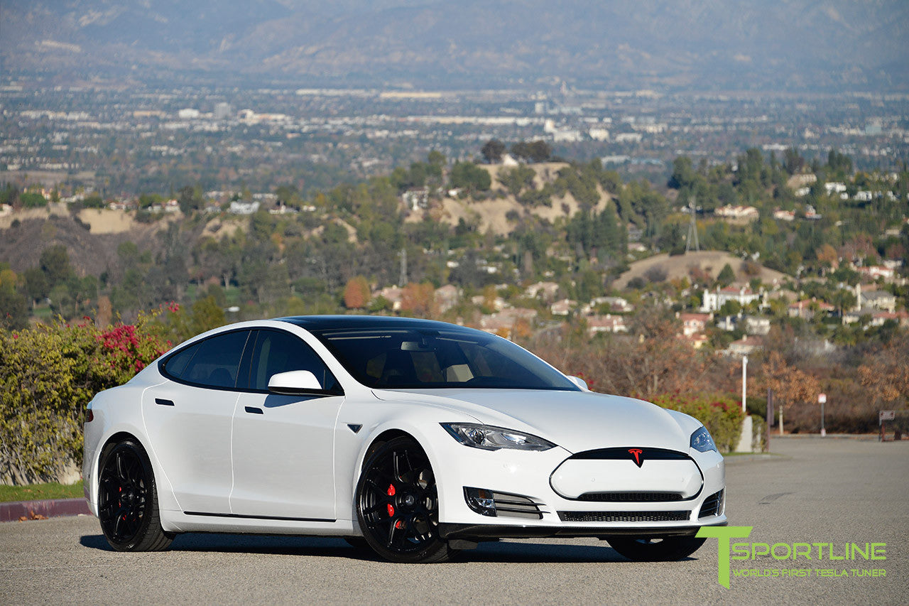 White Tesla Model S 1.0 with Gloss Black 21 inch TS117 Forged Wheels 