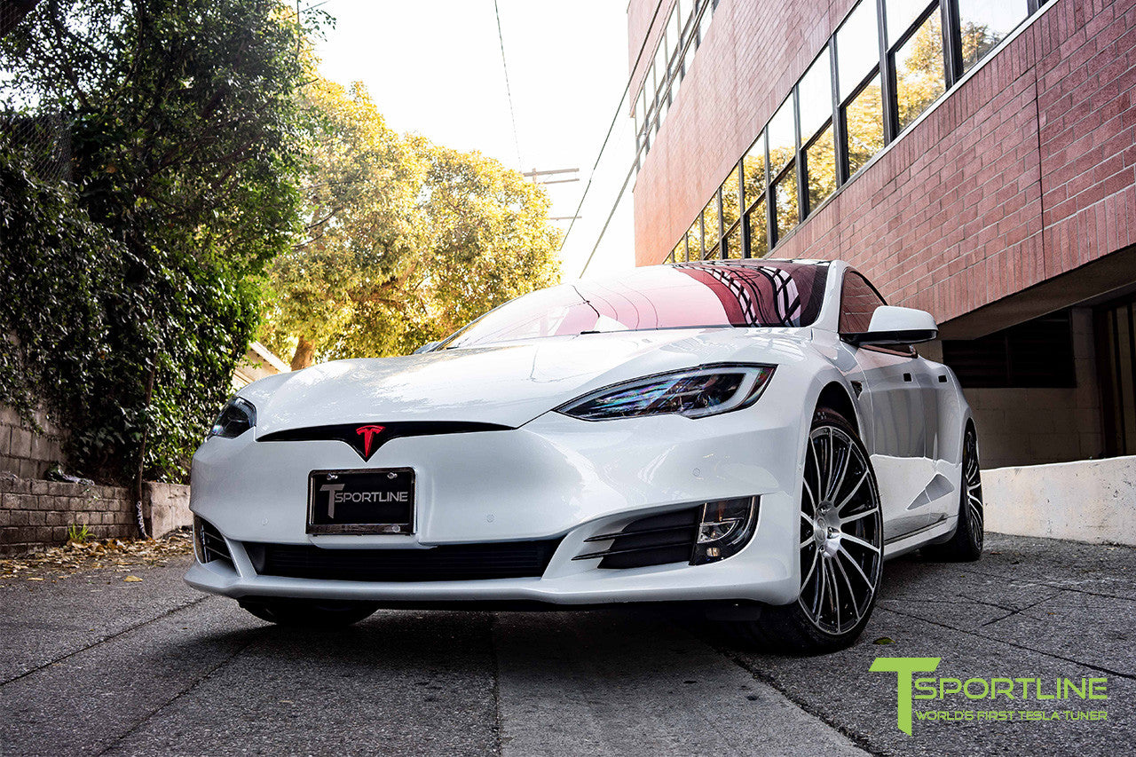 White Tesla Model S 2.0 with Diamond Black 21 inch TS114 Forged Wheels 2