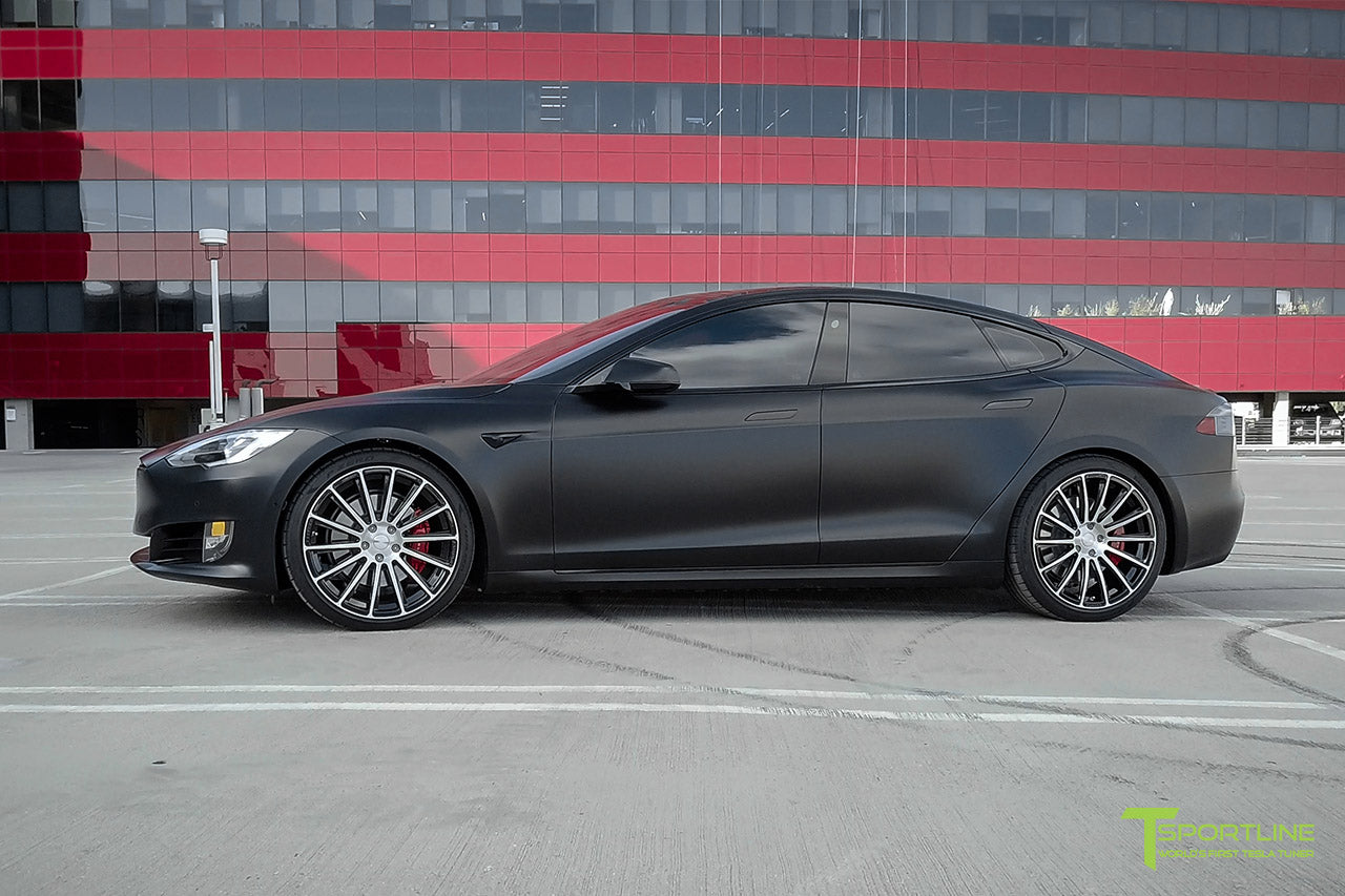 Xpel Stealth Black Model S 2016 Facelift with Diamond Black 21 inch TS114 Forged Wheels by T Sportline