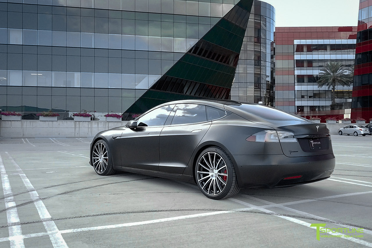 Xpel Stealth Black Model S 2016 Facelift with Diamond Black 21 inch TS114 Forged Wheels by T Sportline