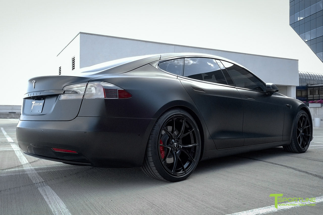 Xpel Stealth Black Model S 2016 Facelift with Gloss Black 21 inch TS115 Forged Wheels by T Sportline