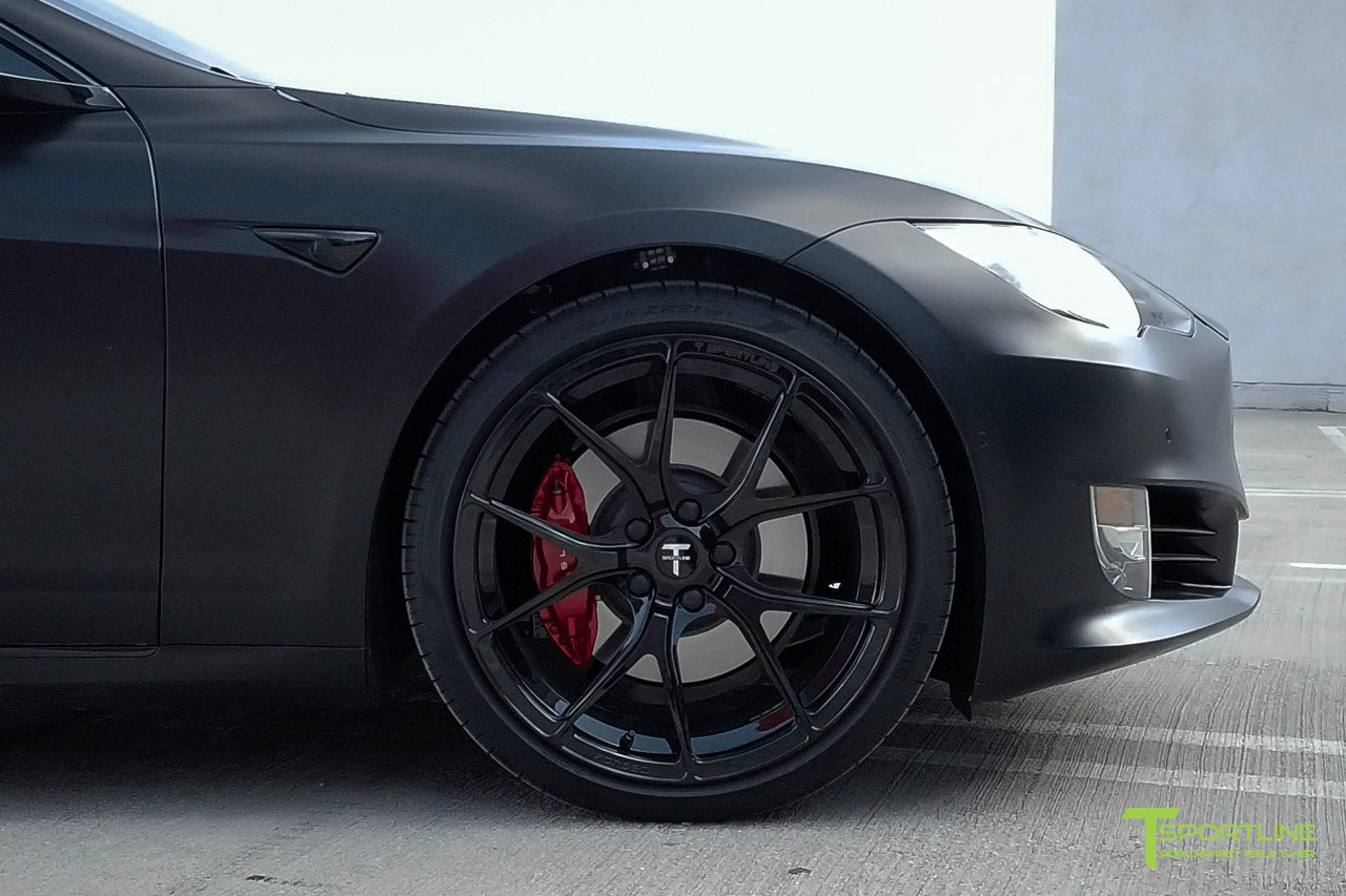 Xpel Stealth Black Model S 2016 Facelift with Gloss Black 21 inch TS115 Forged Wheels by T Sportline