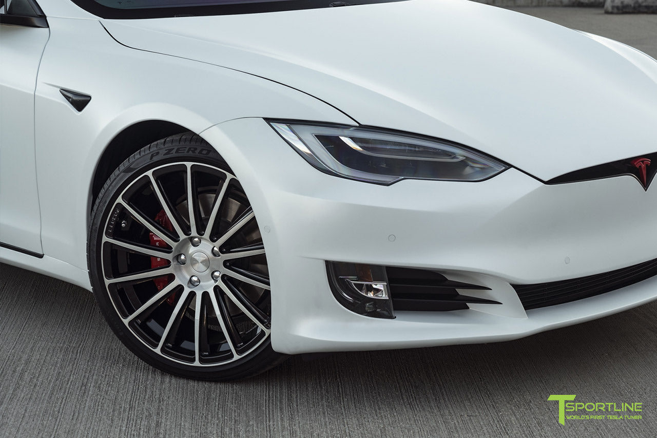 Xpel Stealth Pearl White Tesla Model S with Diamond Black TS114 21" Forged Wheels by T Sportline