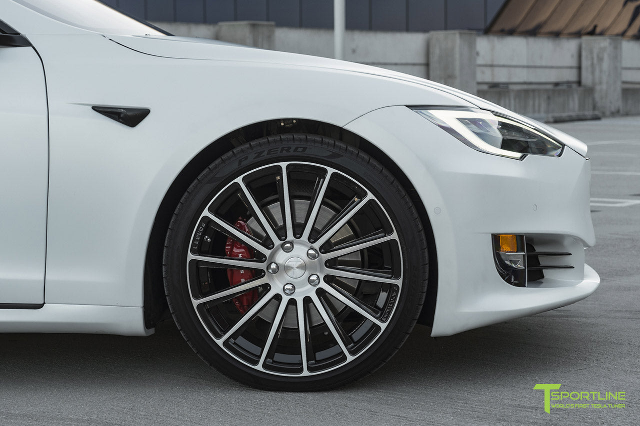 Xpel Stealth Pearl White Tesla Model S with Diamond Black TS114 21" Forged Wheels by T Sportline