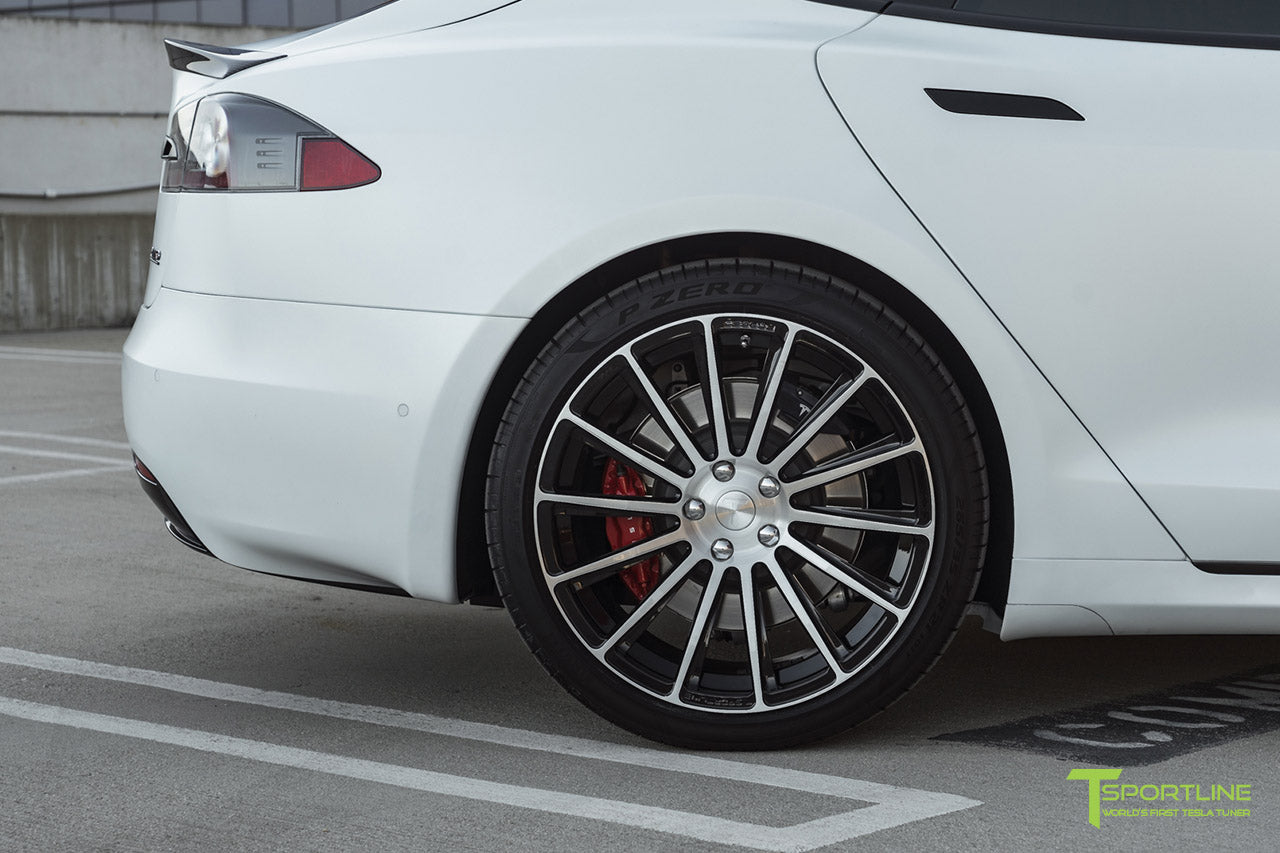 Xpel Stealth Pearl White Tesla Model S with Diamond Black TS114 21" Forged Wheels by T Sportline