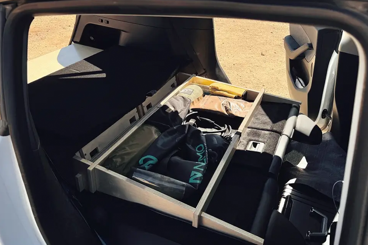 Modular Camp Kitchen, Sleep / Bedding Platform and Storage Drawer System for Tesla Model Y