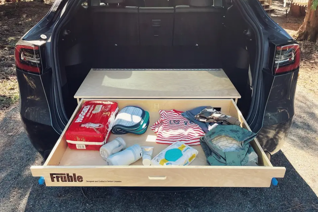 Modular Camp Kitchen, Sleep / Bedding Platform and Storage Drawer System  for Tesla Model Y