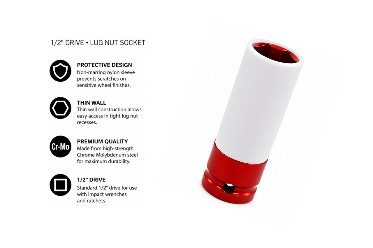 Tesla 21mm Thin Wall Protective Lug Nut Impact Socket – 1/2" Drive Wheel Socket