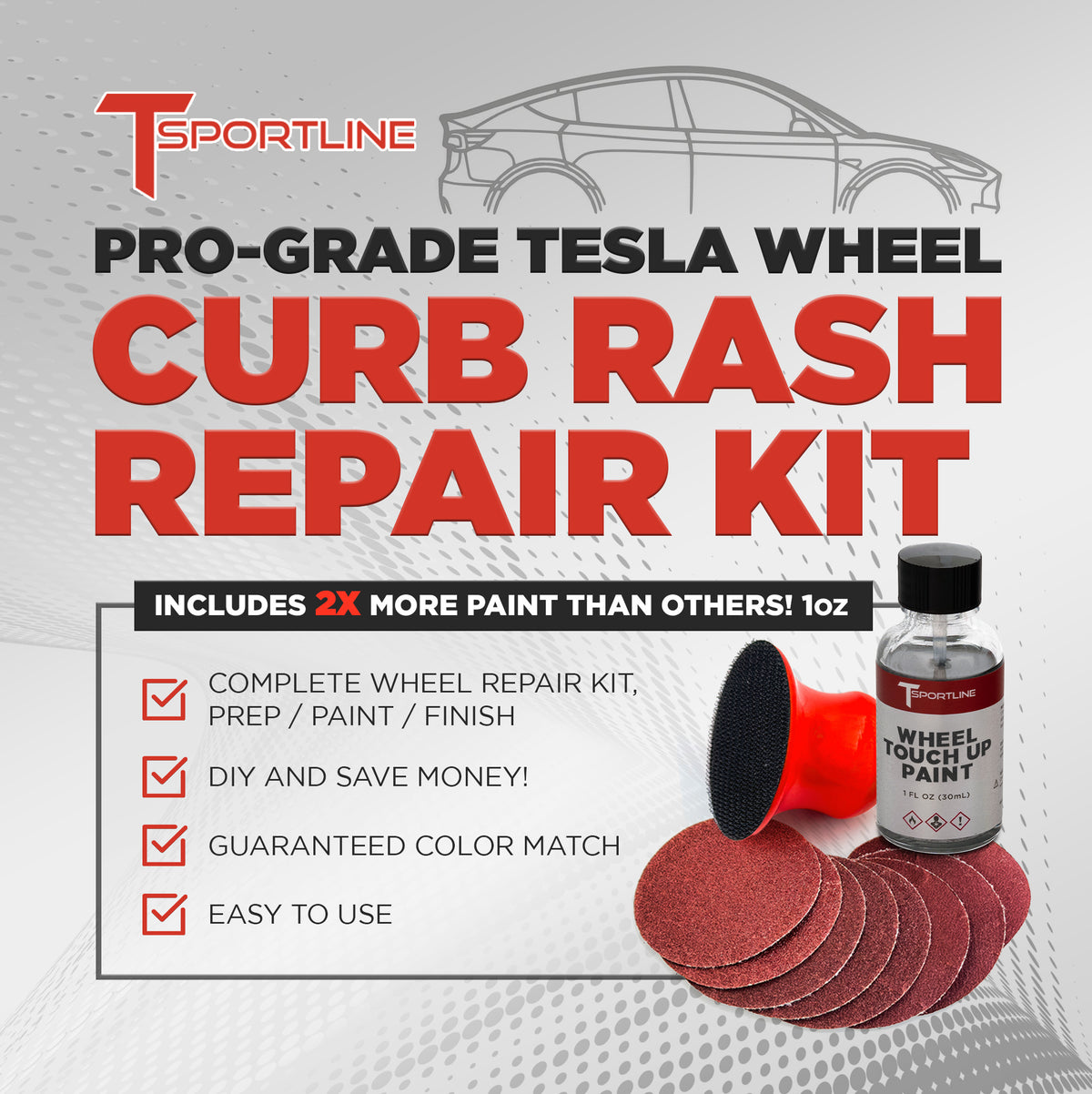 T Sportline Tesla Wheel Touch Up Paint &amp; DIY Curb Rash Repair Kits