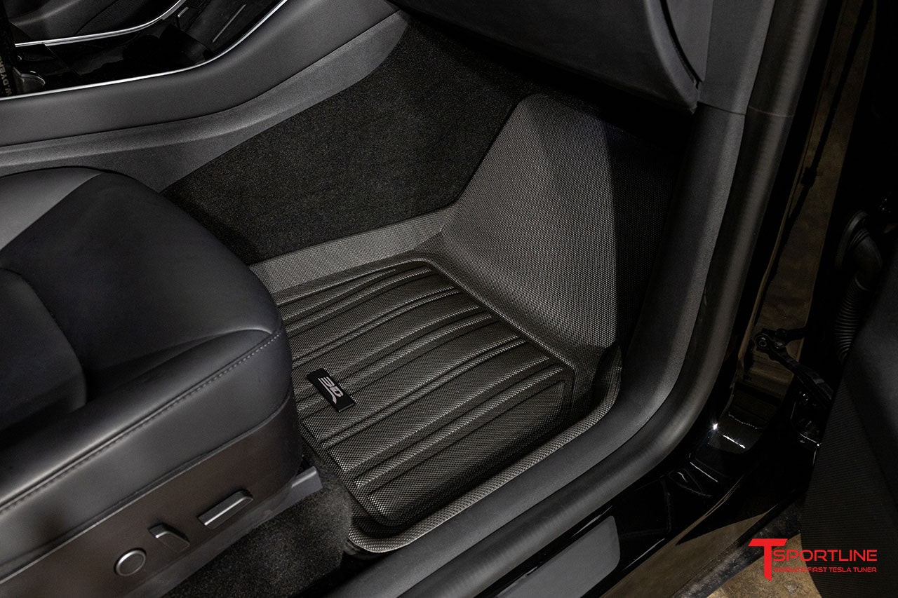 3D Custom TPE Floor Mats For 2022-2025 Tesla Model X (6 Seater) – All Weather, Black, 4-Piece Set