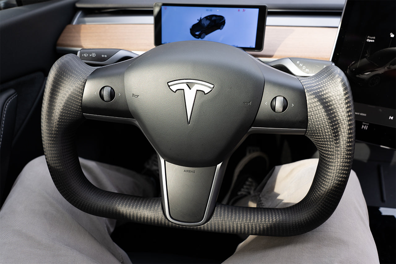 Tesla Model 3 / Y Premium Yoke Steering Wheel with Carbon Fiber or Stitched Leather & Heated Grips