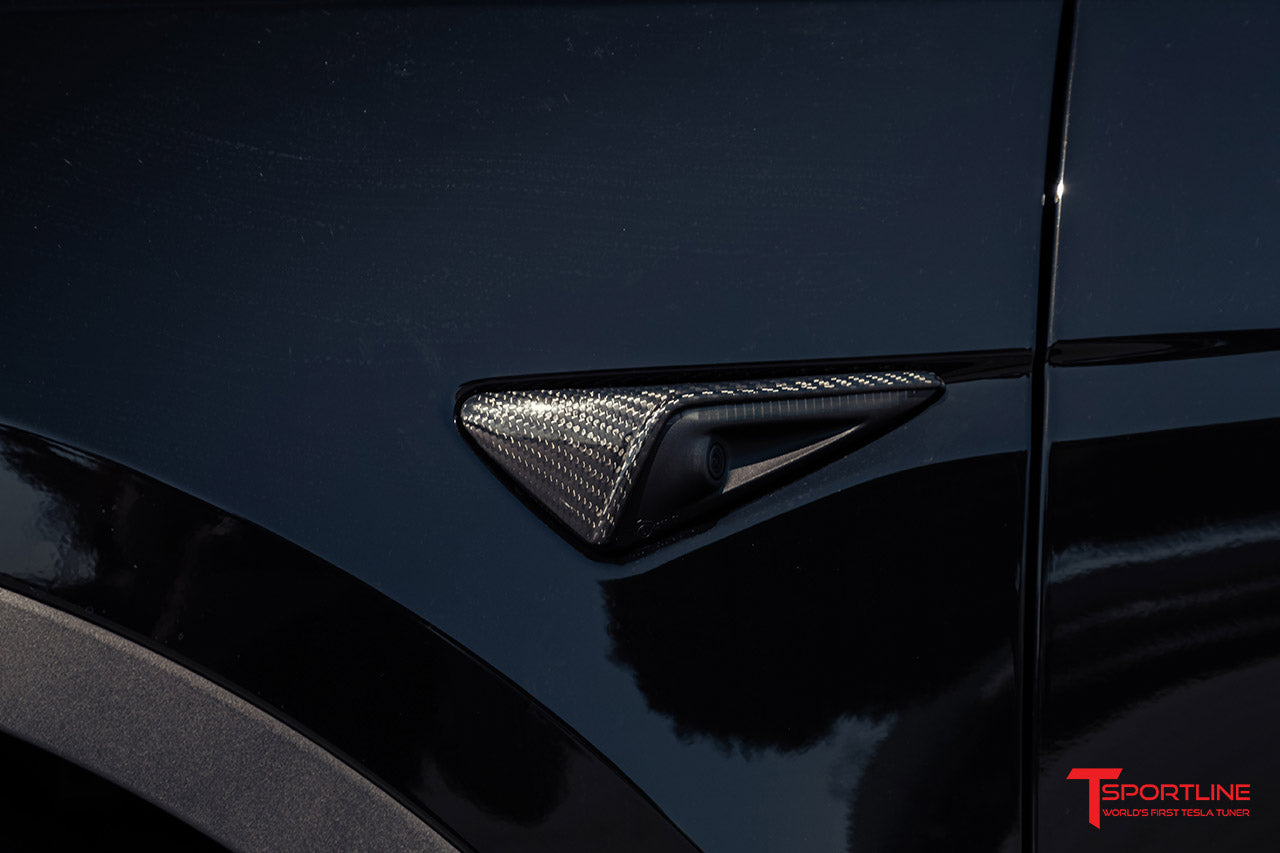 Tesla Model X Long Range & Plaid Precision Carbon Fiber Fender Camera Covers (Set of 2)