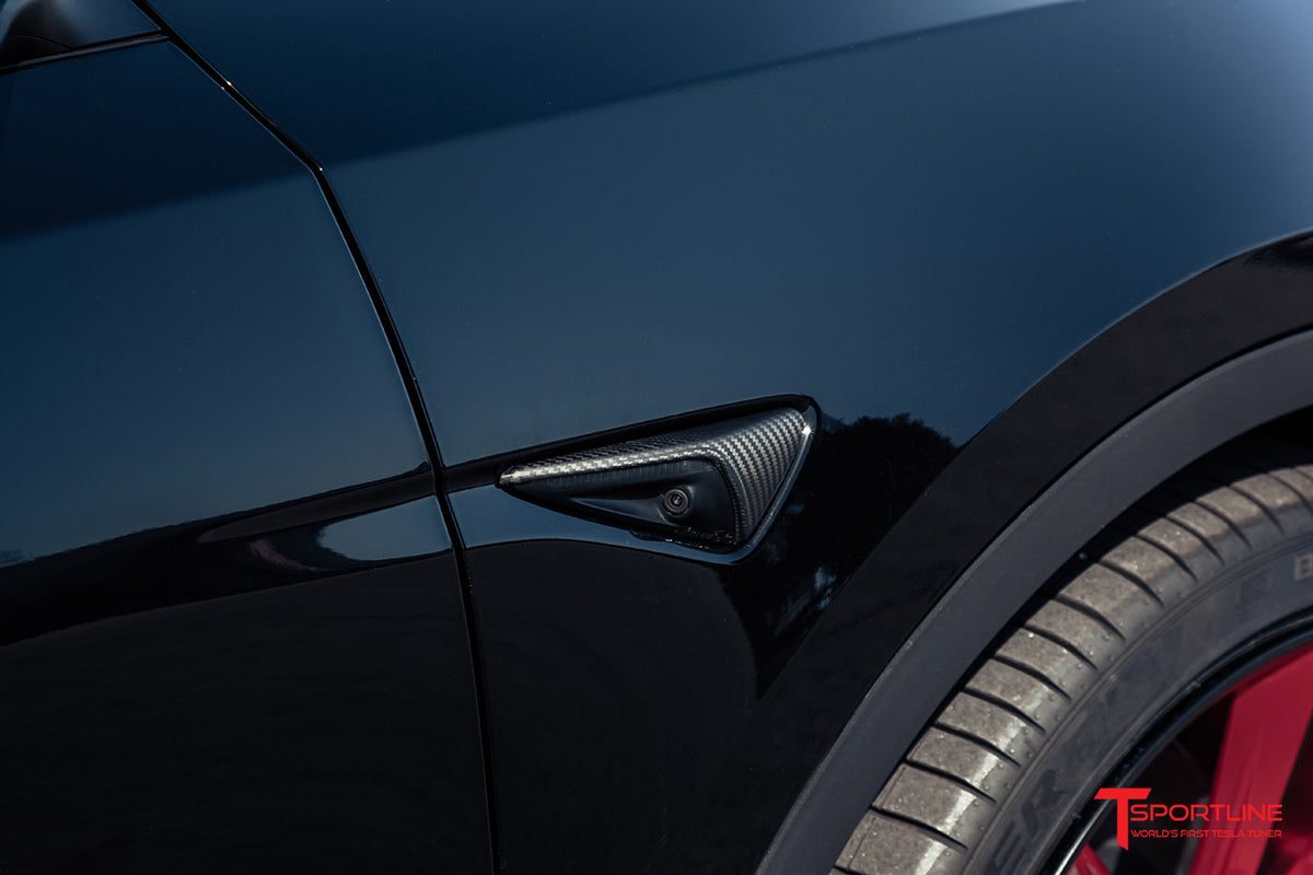 Tesla Model X Long Range &amp; Plaid Precision Carbon Fiber Fender Camera Covers (Set of 2)