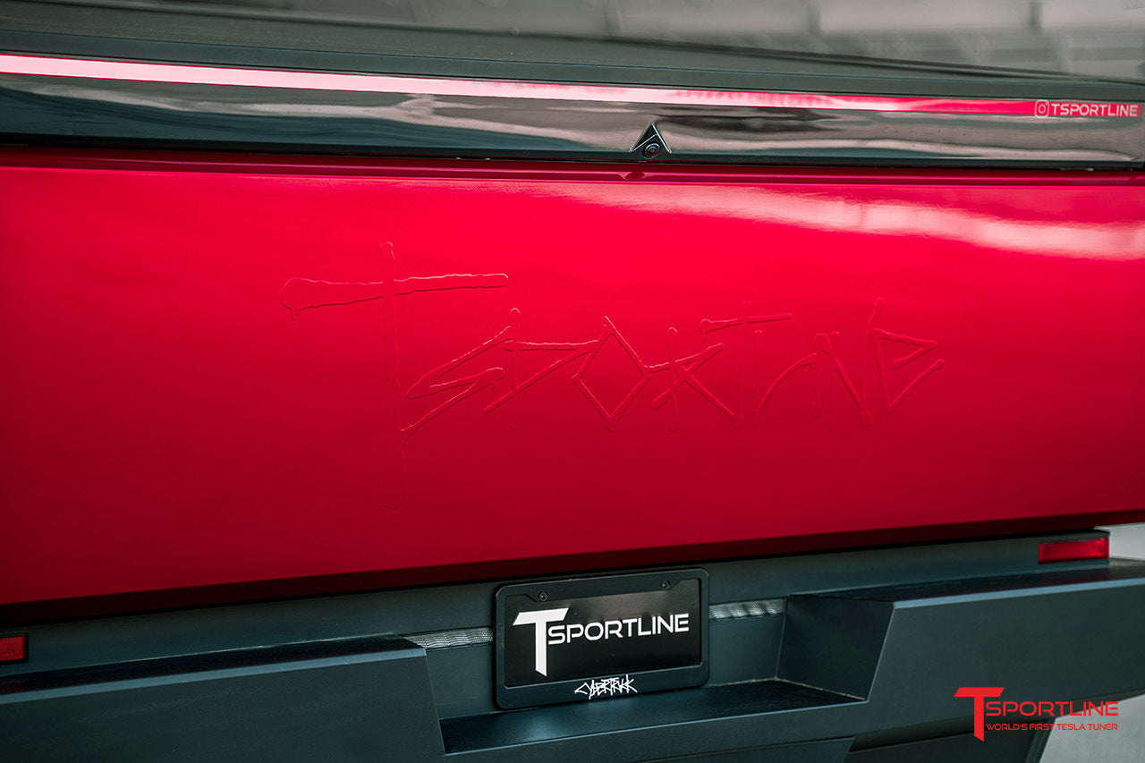 Custom Plotted Text in Tesla Cybertruck Graffiti Font - Vinyl Wrap Embossing or Overlay