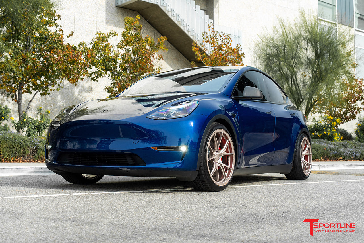 Deep Blue Metallic Tesla Model Y Dual Motor with Carbon Fiber Dash - T  Sportline - Tesla Model S, 3, X & Y Accessories