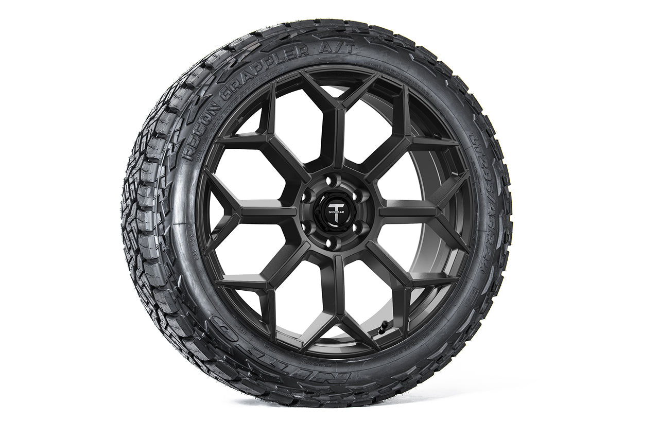 TC8 24" Tesla Cybertruck Flow Forged Monoblock Tesla Wheel and Tire Package (Set of 4)
