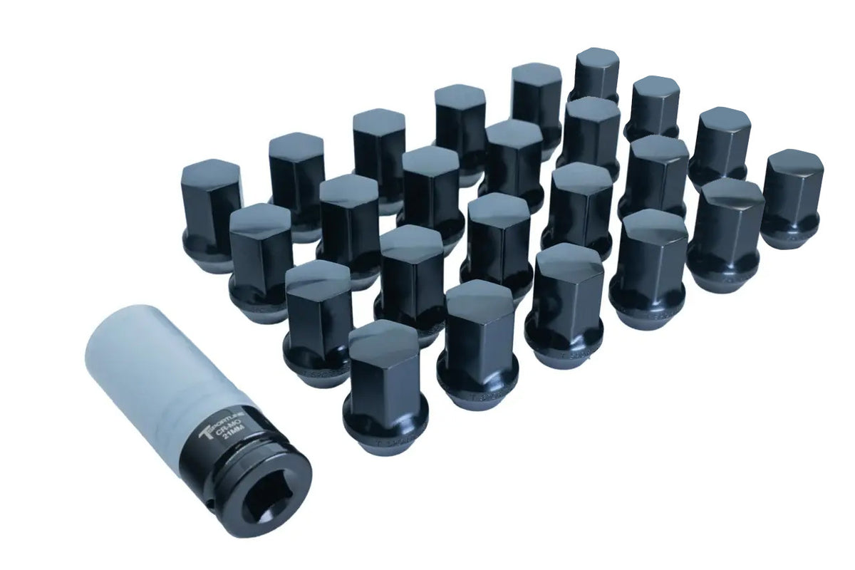 Tesla Enclosed End Forged Steel Black Wheel Lug Nut Set &amp; Non-Marring Socket