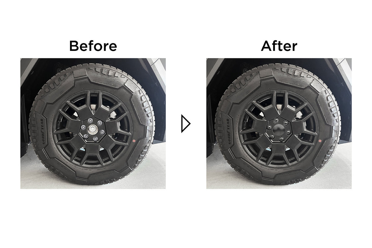 Tesla Cybertruck Aero Cover Wheel Removed Center Cap and Wheel Lug Nut Cover Set