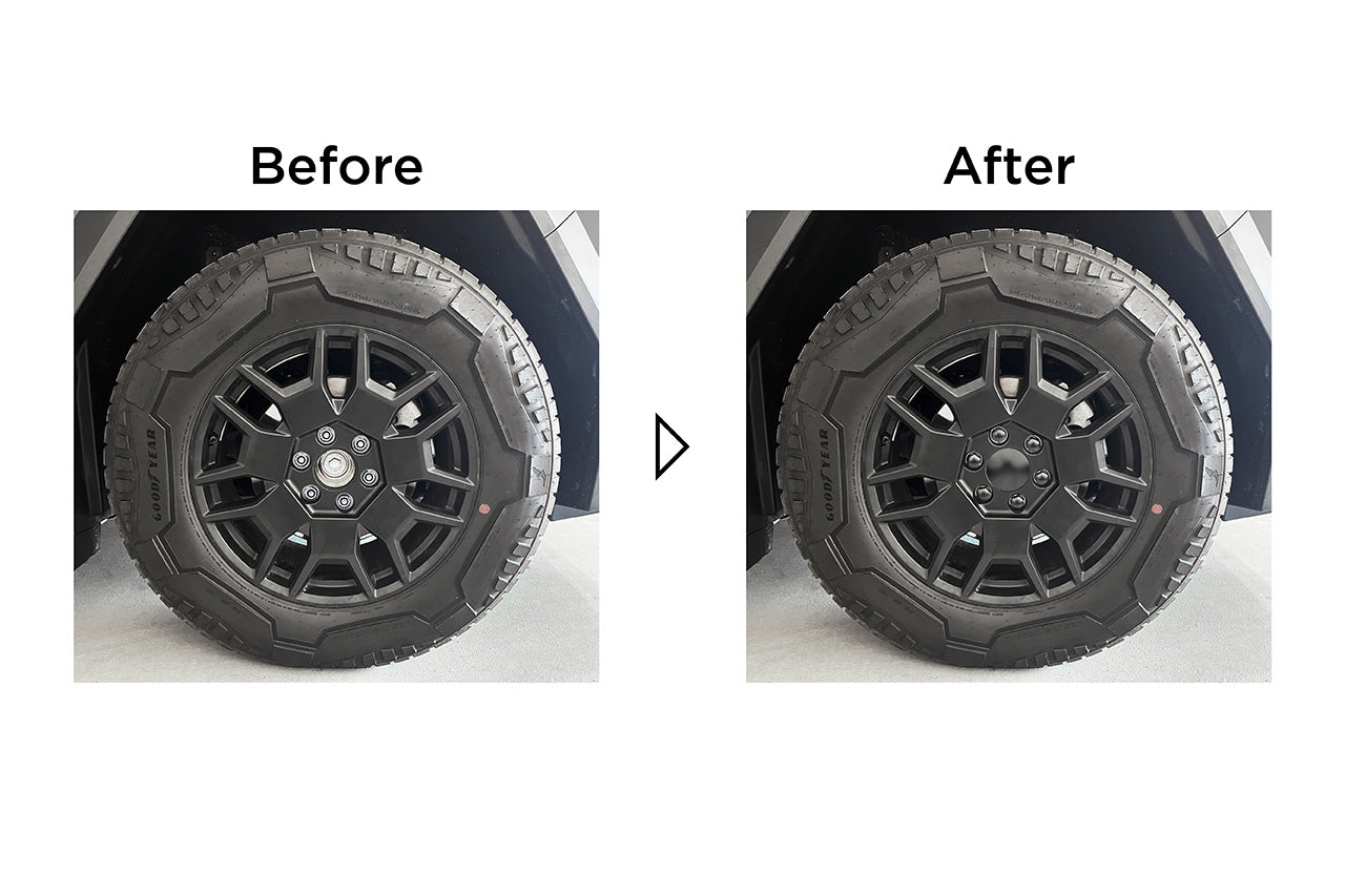 Tesla Cybertruck Aero Cover Wheel Removed Center Cap and Wheel Lug Nut Cover Set