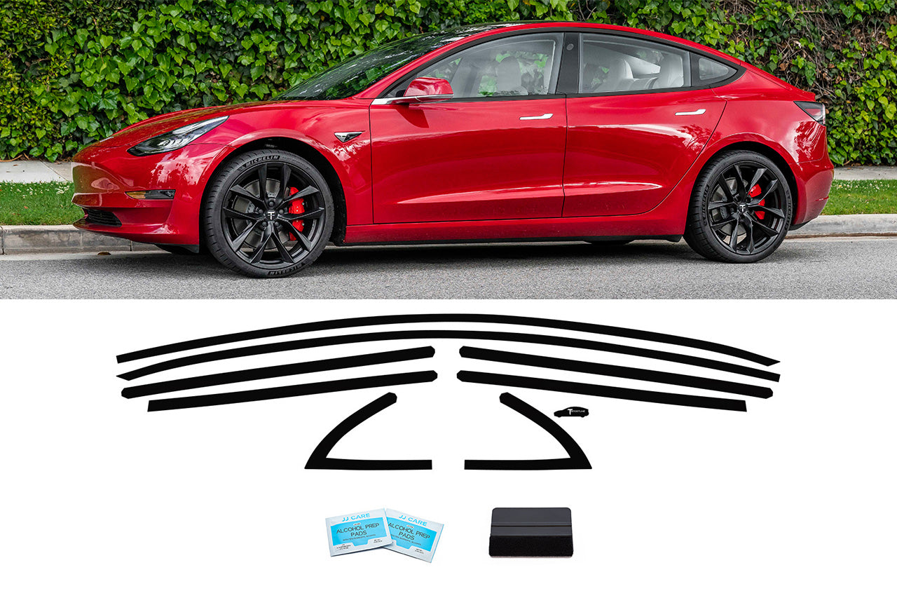 Model 3 DIY Chrome Delete Black Vinyl Trim Kit for Window Trim, Door Handles, Mirrors, Cameras, & Badges