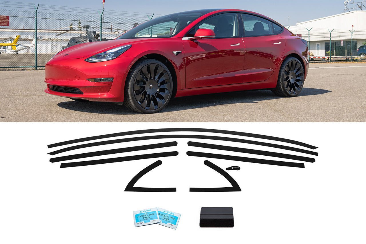 Model 3 DIY Chrome Delete Black Vinyl Trim Kit for Window Trim, Door Handles, Mirrors, Cameras, & Badges