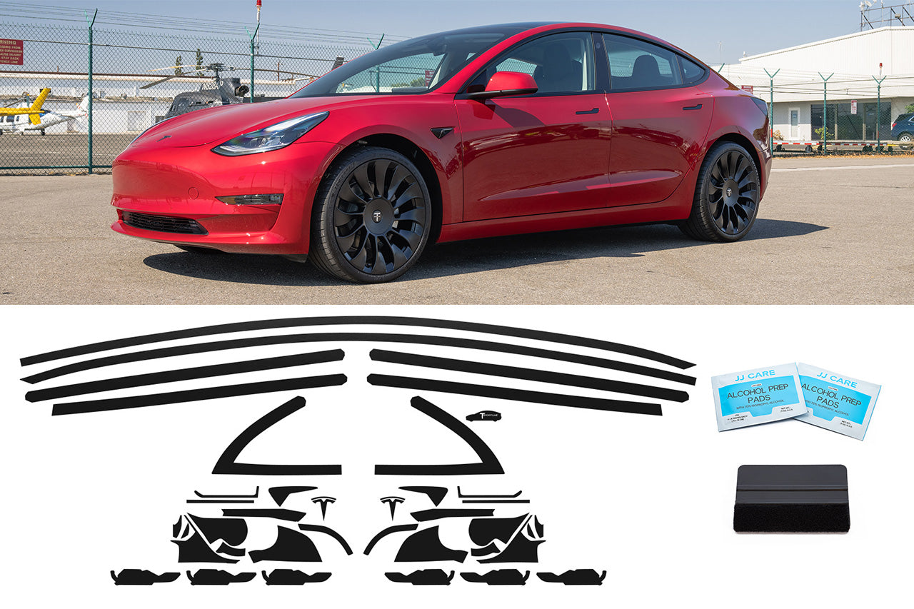 Model 3 DIY Chrome Delete Black Vinyl Trim Kit for Window Trim, Door Handles, Mirrors, Cameras, & Badges