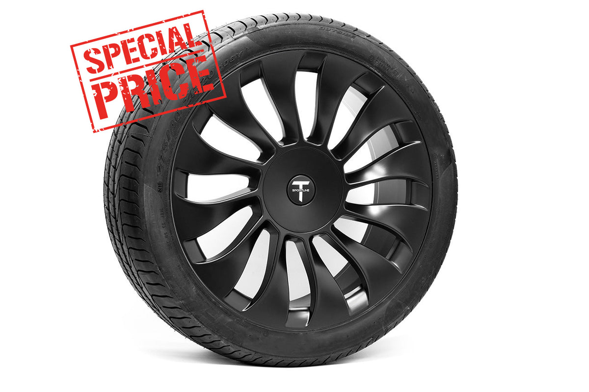Tesla Model S Long Range &amp; Plaid TSV 20&quot; Wheel and Tire Package in Satin Black (Set of 4)
