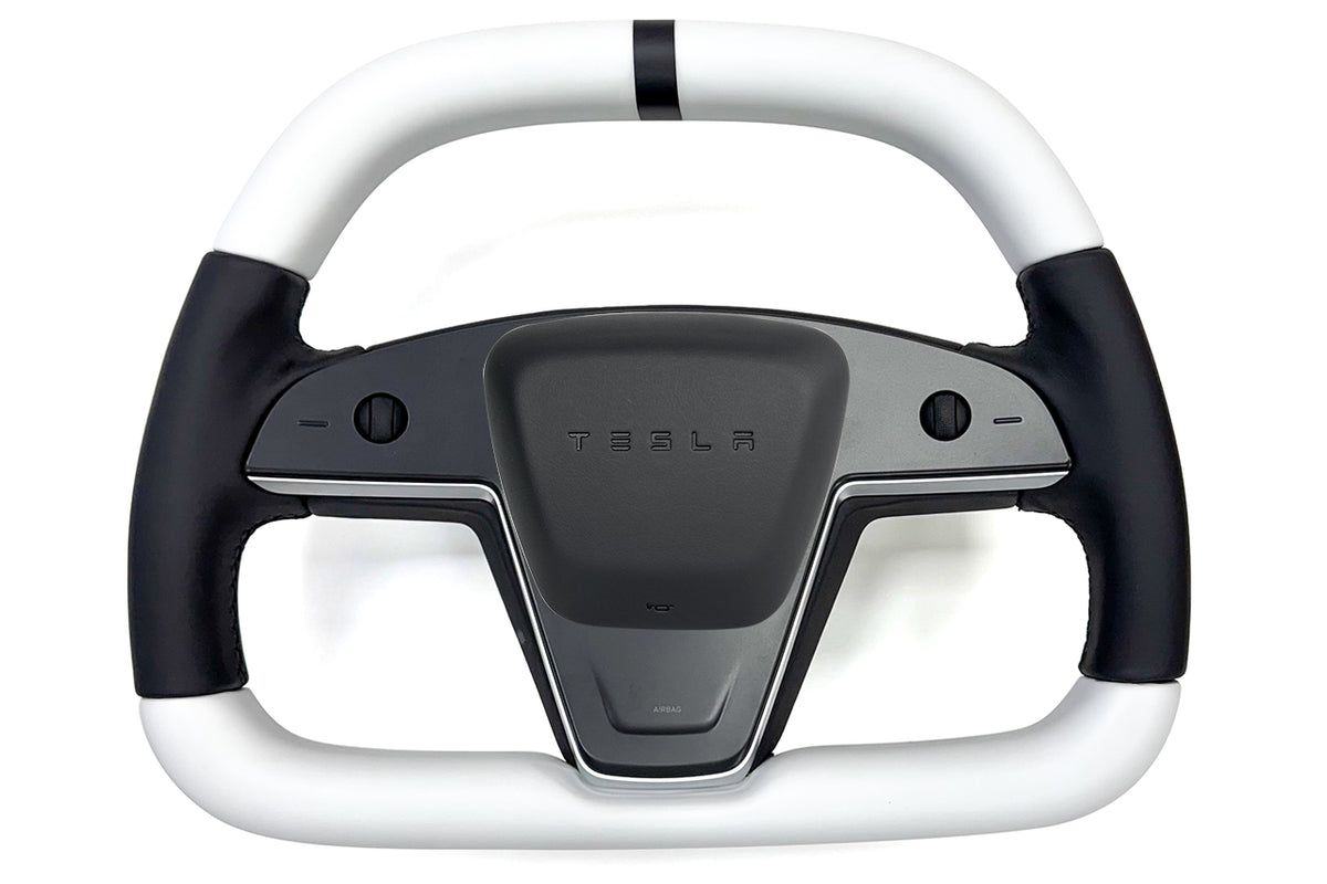 Model S / X Plaid &amp; Long Range Yoke Replacement 360 Satin White Steering Wheel