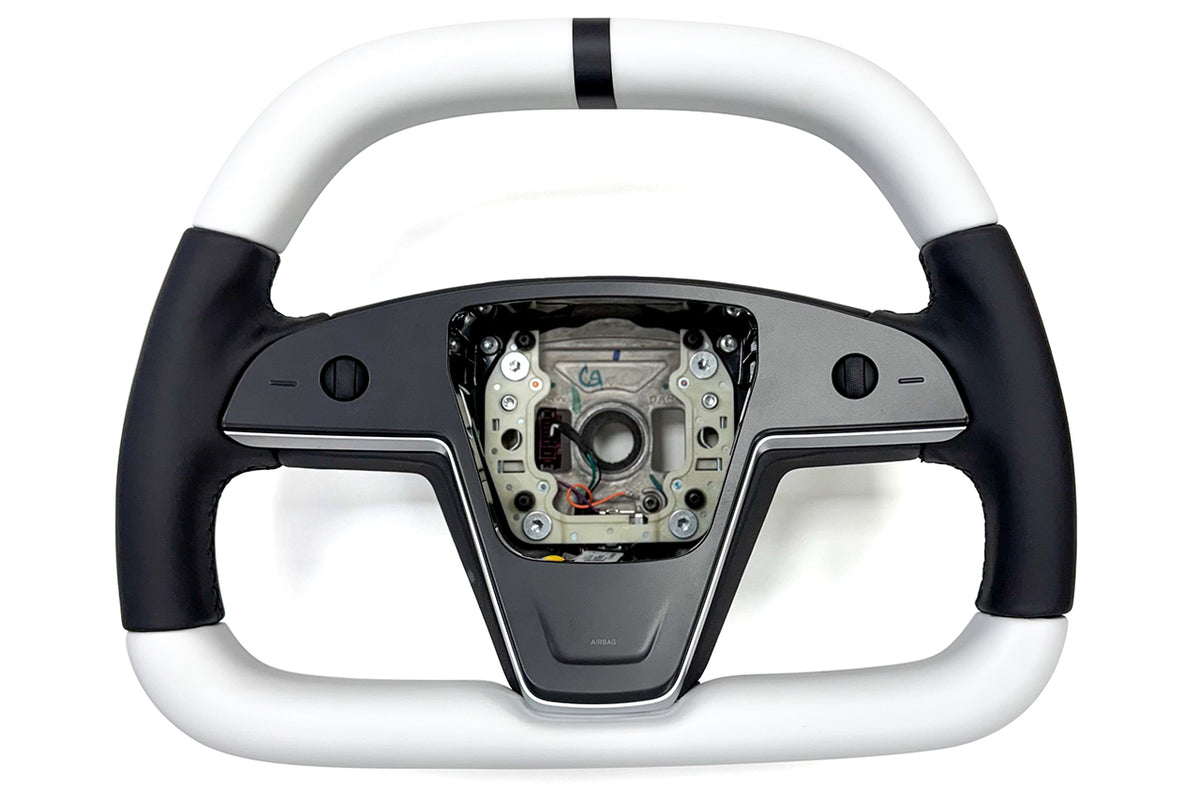 Model S / X Plaid &amp; Long Range Yoke Replacement 360 Satin White Steering Wheel