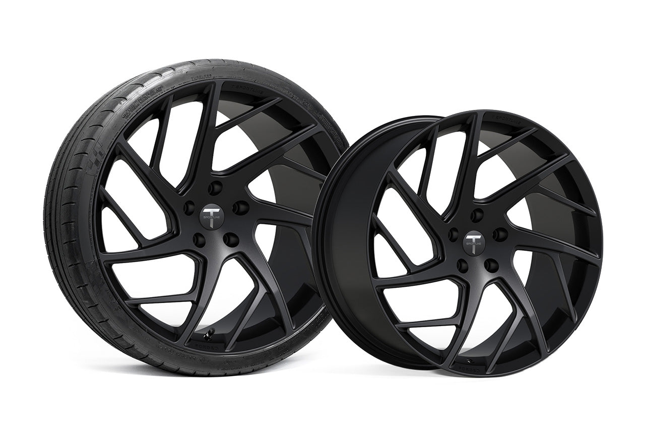 TS117D 21" Superwide Tesla Model S Plaid & Long Range Fully Forged Lightweight Tesla Wheels and Tire Packages