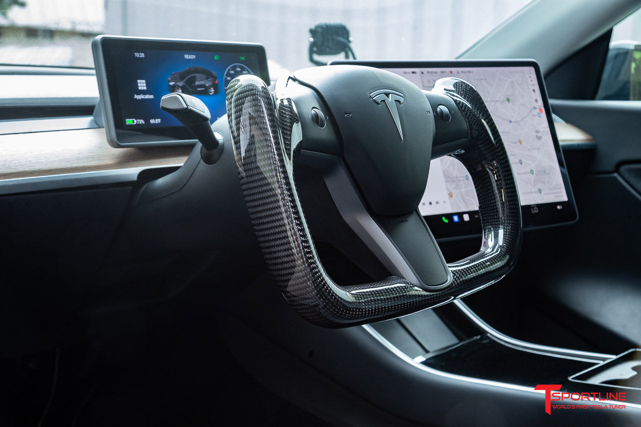 Tesla Model 3 / Y Premium Yoke Steering Wheel with Carbon Fiber or Stitched Leather & Heated Grips