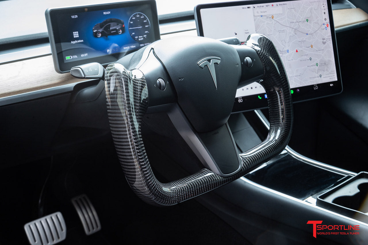 Tesla Model 3 / Y Premium Yoke Steering Wheel with Carbon Fiber or Stitched Leather & Heated Grips
