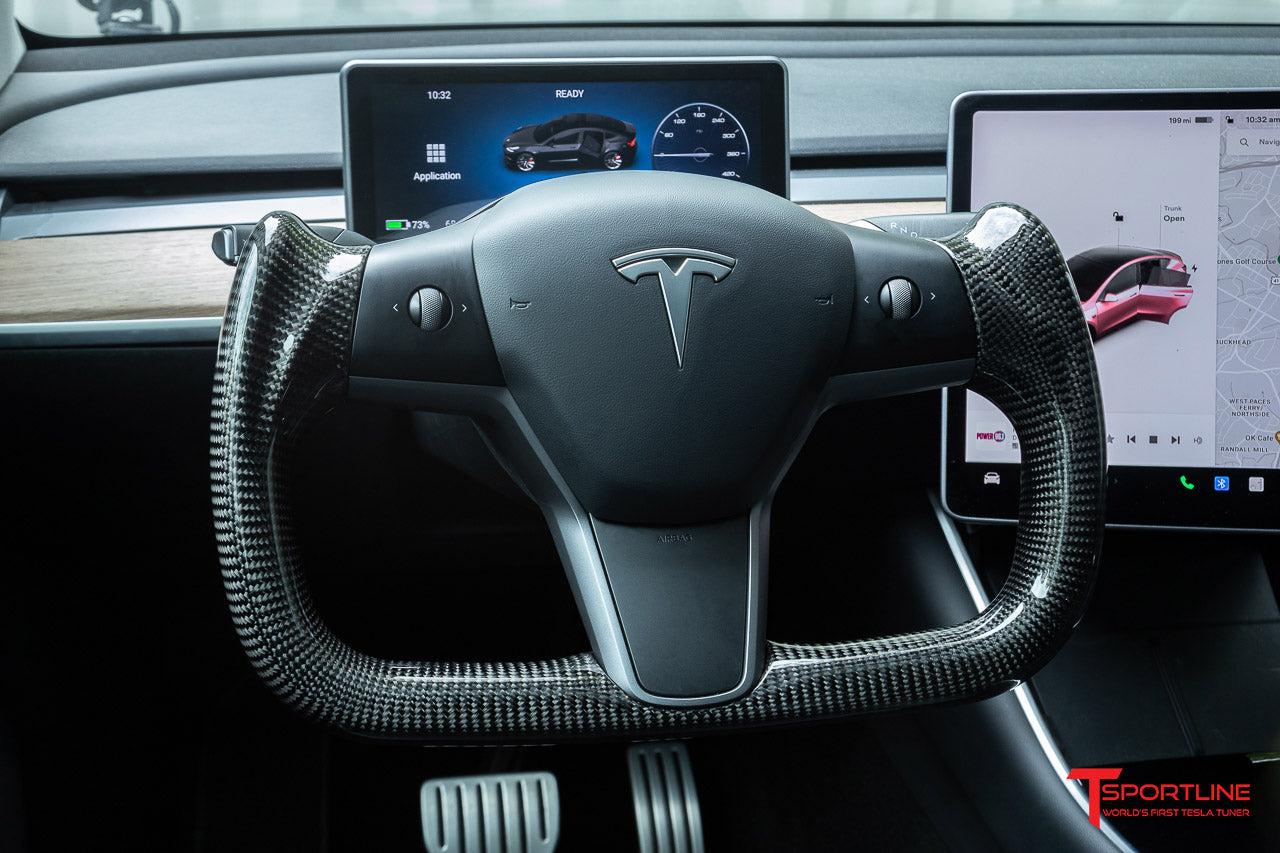 Tesla Model 3 / Y Premium Yoke Steering Wheel with Carbon Fiber or Stitched Leather & Heated Grips