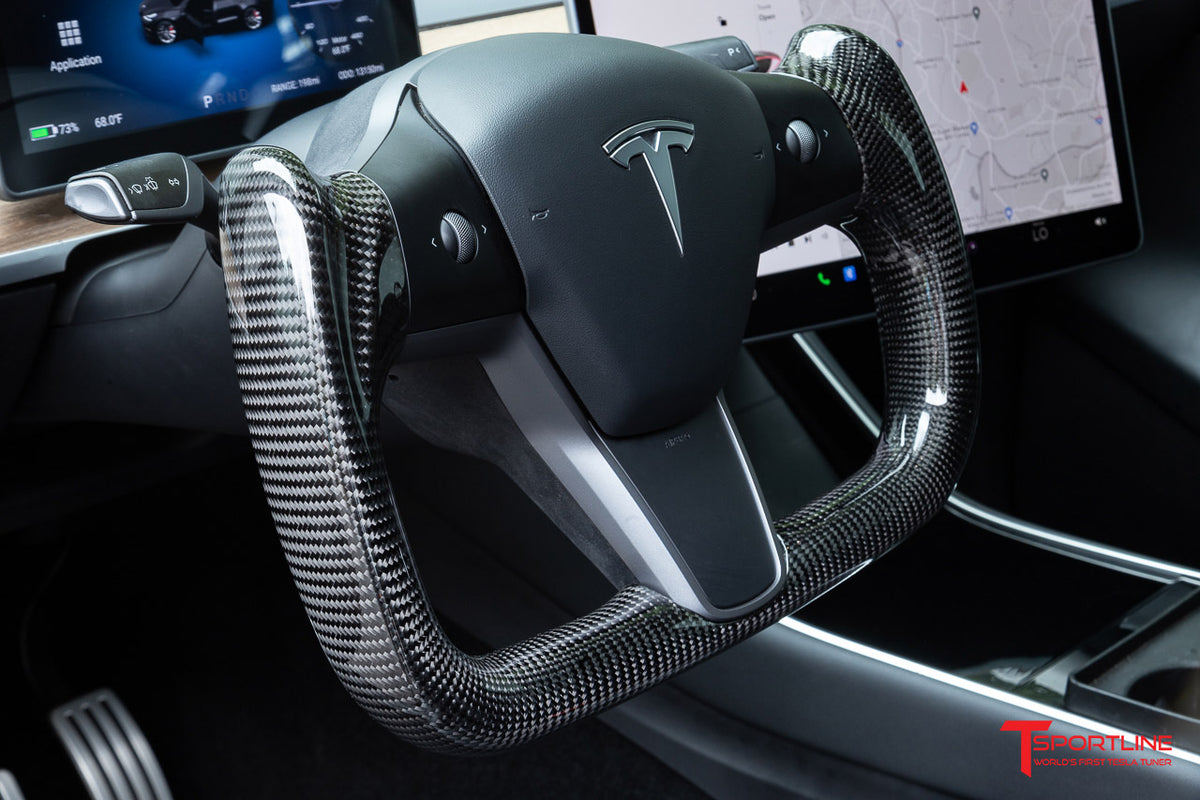 Tesla Model 3 / Y Premium Yoke Steering Wheel with Carbon Fiber or Stitched Leather &amp; Heated Grips